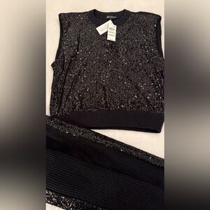 I.N.C International Concepts Stunning Holiday Sequins Trimmed Sweater Set